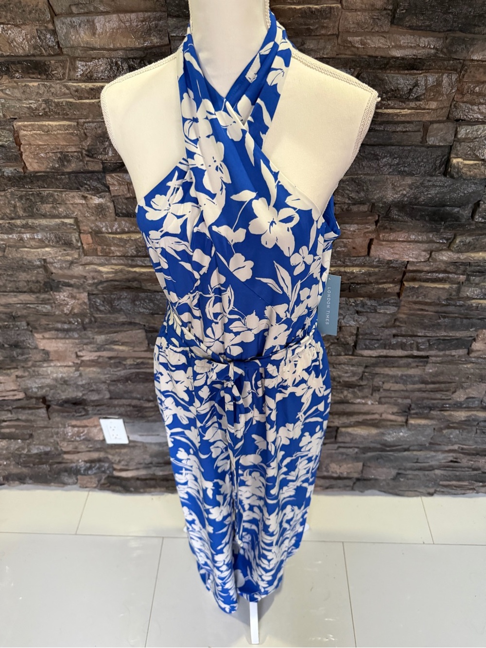 London Times Blue and White Floral Halter Maxi - Picture 9 of 16